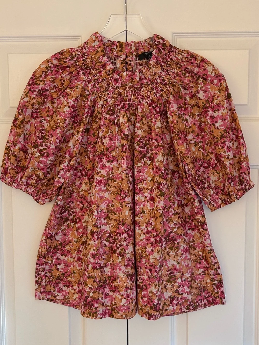 J. Crew Smocked Neck Puff-Sleeve Top in Faded Floral  NWT